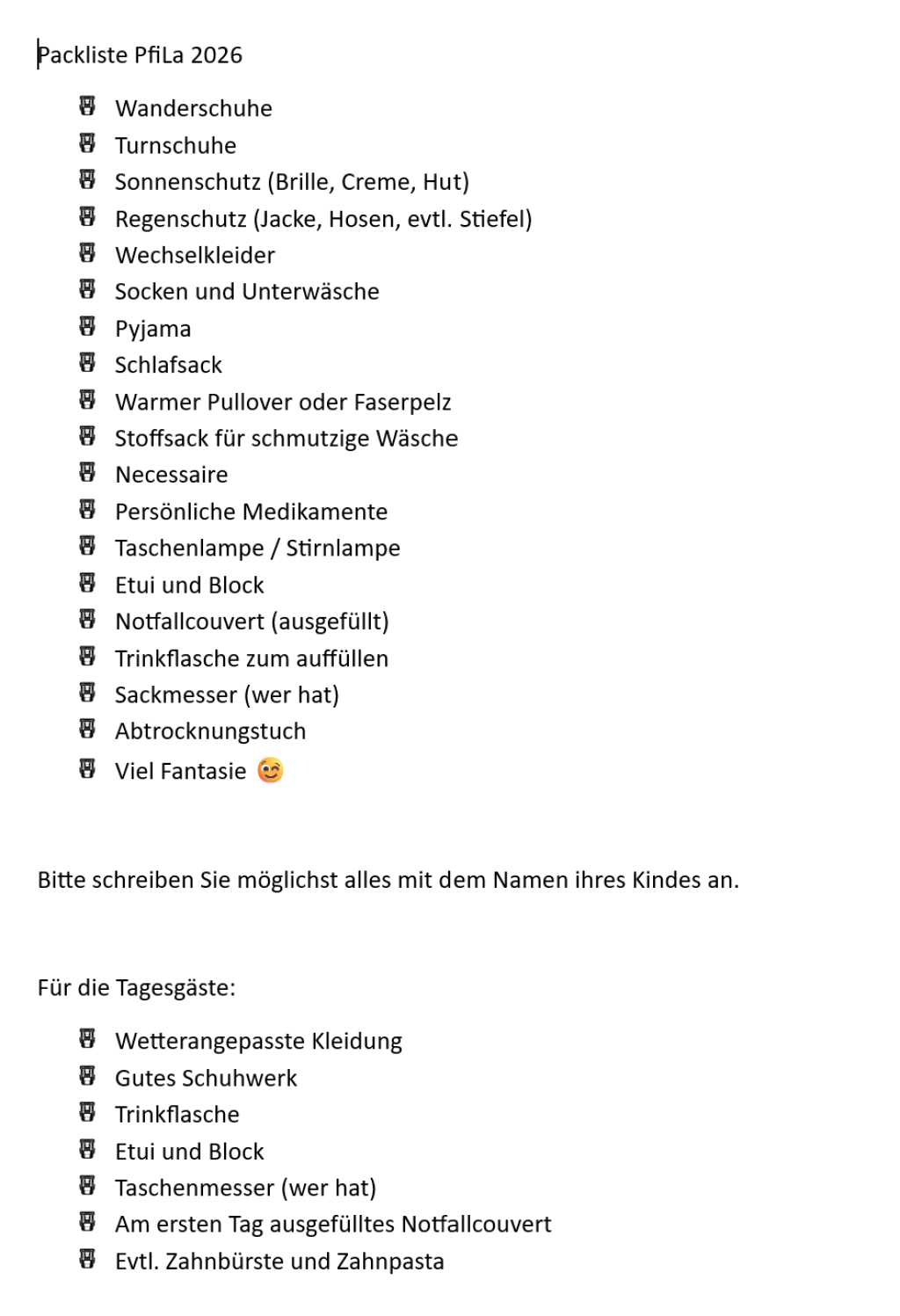 Packliste
